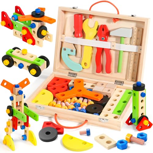 Werkzeugkoffer Kinder Spielzeug ab 3 Jahre Junge Montessori Spielzeug Holzspielzeug Lernspiele Kinderspielzeug ab 2 3 4 5 6 Jahre Werkzeugkasten Werkzeug Kinder Geschenk Junge Mädchen 3 4 5 6 Jahre von TONZE