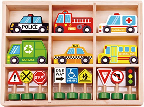 TOOKYLAND Holzfahrzeuge und Straßenschilder, Spielset, 16-teilig, Spielzeugautos, Lastwagen und Busse, ab 3 Jahren TOOKYLAND Holzfahrzeuge und Straßenschilder, Spielset, 16-teilig, Spielzeugautos, Lastwagen und Busse, ab 3 Jahren von TOOKYLAND