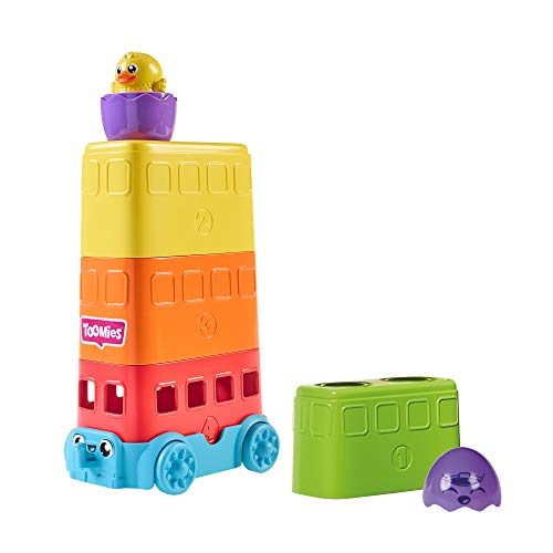 Toomies Tomy E73220C Versteck und Quiek Stacker Decker Bus, Babyspielzeug, Schiebespielzeug, pädagogischer Formsortierer mit Farben und Klang, Spielzeug für Jungen und Mädchen im Alter von 12 Monaten von Toomies