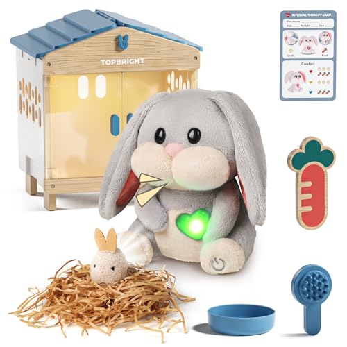 TOP BRIGHT Realistic Bunny Toys for Kids, Bunny Stuffed Animal with Sounds & Light, Interactive Robot Rabbit Toy, Pretend Play Toys for Girls, Easter Basket Stuffers Birthday Gift for Kids Ages 3+ von TOP BRIGHT