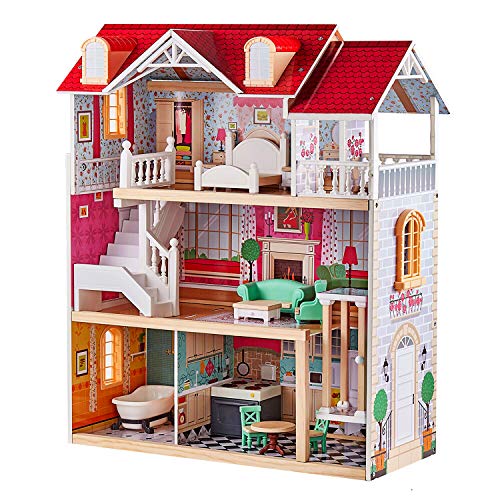 TOP BRIGHT Puppenhaus aus Holz mit Möbeln und Traum-Aufzug, Spielzeug aus dem Puppenhaus für Mädchen von TOP BRIGHT
