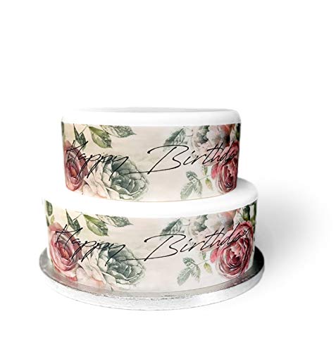 Top That Essbare Deko-Bordüre im Vintage-Stil mit Blumenmotiv – perfekt für größere Kuchen – einfach zu verwenden von Top That