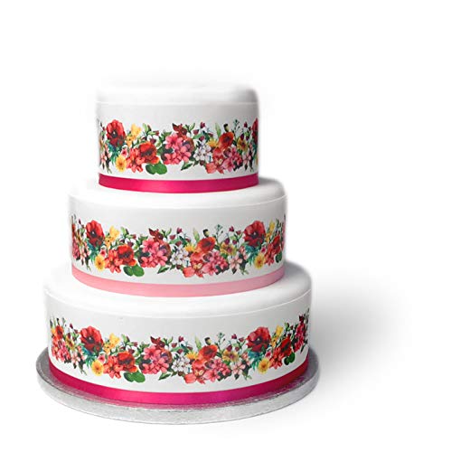 Top That Essbares Deko-Band, Motiv: Wildblumen, 3 Stück, Kuchendeko, Sommerfest, Pastellfarben von Top That