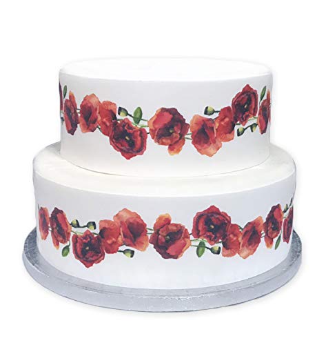 Top That Essbares Dekor-Blatt mit rotem Mohnblumen-Band, ideal zum Dekorieren Ihrer Kuchen, einfach zu verwenden von Top That