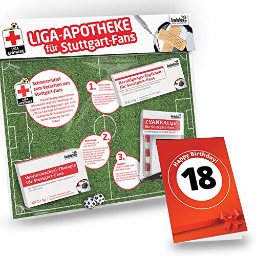 TOP-SELLER: 18. Geburtstag | Bundesliga Notfall-Set | Die LIGApotheke | 42 VEREINE | Schmerzmittel zum Überraschen + Lachen + Trösten für Stuttgart-Fans von TOP-SELLER: