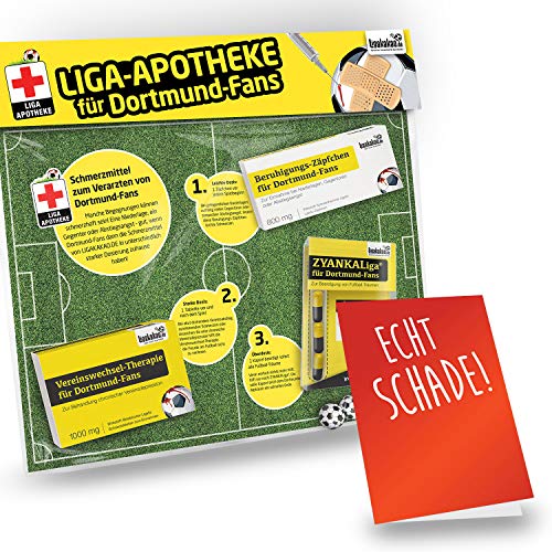 TOP-SELLER: zum Abschied | Witziges Geschenk für Kollege | Bundesliga Notfall-Set | 42 VEREINE | Überraschen + Lachen + Spaß | Die LIGApotheke für Dortmund-Fans von TOP-SELLER:
