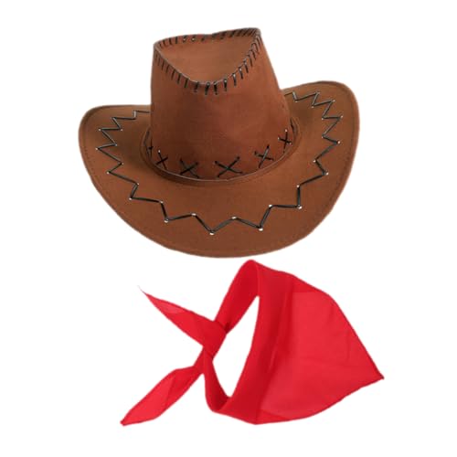TOPBATHY 1 Satz Cowboy Kostüm für Erwachsene Braunem Cowboyhut und Bandana Karneval Halloween und Mottopartys Western Outfit für Cowgirl und Cowboy Cosplay von TOPBATHY