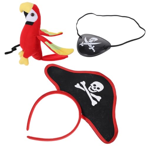 TOPBATHY 1 Satz ausgestopfter Papagei Piratenkostüm Piraten-Augenmasken Stirnband mit Piratenmütze Spielzeuge Make-up-Stirnband Piratenparty Piratenvogel-Requisite Tier von TOPBATHY