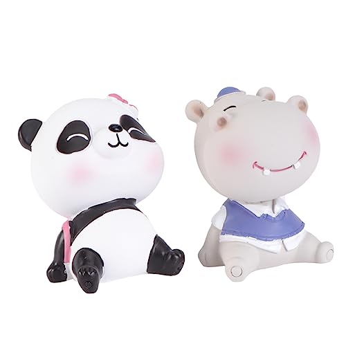 TOPBATHY Autodekor Aus Kunstharz – 2 Panda- Und Nilpferdfiguren – Dekoration Für Zuhause Und Den Schreibtisch von TOPBATHY