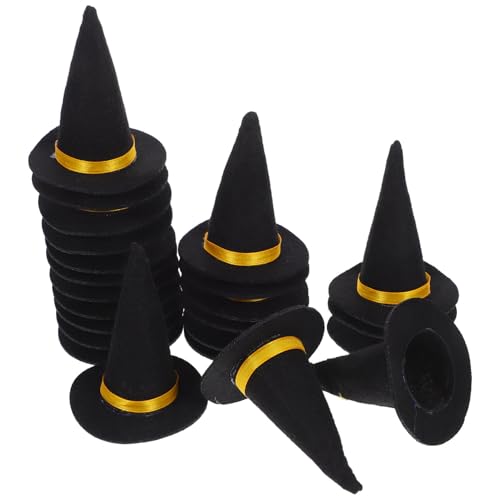 TOPBATHY 24 Stück Mini-Hexenhüte aus Filz, Halloween-Flaschenaufsätze für Wein, Kuchendekorationen, Maskerade-Partyzubehör – Schwarz von TOPBATHY