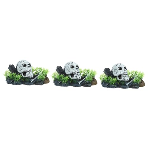 TOPBATHY 3 Stück Aquarium Dekoration Skull Kopf Leichte Deko für Fischbecken Landschafts Element Versteckplatz für Fische Einfache Pflege und Einzigartiges Design von TOPBATHY