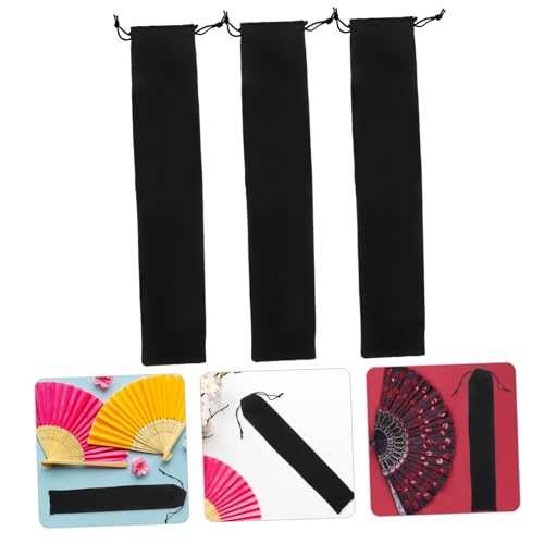 TOPBATHY 4 Stück Faltbare Fächer Tasche aus Schwarzem mit Zugband Handgefertigte Aufbewahrungstasche für Faltfächer Kompakter Reise Organizer und Schutzhülle von TOPBATHY