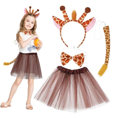 TOPBATHY Giraffen Kostüm Set für Mädchen Teilig mit Tüllrock Lustigem Ohr Haarband Fliege und Tierisches Party und Halloween Outfit für Fantasievolles und Aufführungen von TOPBATHY