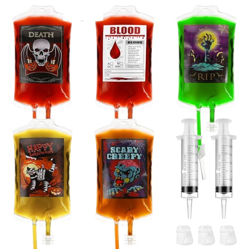Cabilock Halloween Blutbeutl Set - 20 StüCk GeträNkebeutel Mit Clips, Wiederverwendbare Infusionsbeutel FüR Partydekorationen Und GeträNke von TOPBATHY