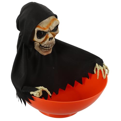 TOPBATHY Halloween LED Leuchtende Skelett Schüssel mit Beweglichem Kopf und Sound Halloween Süßigkeiten Schale aus Langlebigem Dekorative Party Schale für Garten und Drinnen von TOPBATHY
