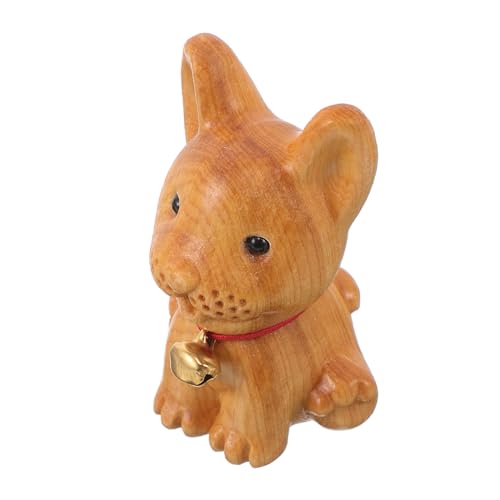 TOPBATHY Handgefertigte Holzstatue für Garten Hundeskulptur mit Glocke Realistisches Tiermodell für Wohnkultur Vielseitige für Schreibtisch und Fairy Garden von TOPBATHY