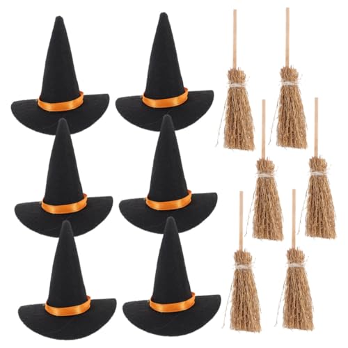 TOPBATHY Mini Hexenhut und Besen Halloween Dekoration Handgefertigt Platzsparend für DIY Basteln Partydeko Zauberer Zubehör Wiederverwendbar Kreative für Kleine Räume von TOPBATHY