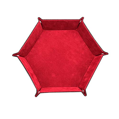 TOPBATHY Sechseck Würfel Tablett PU Leder Würfelteller Würfeltablett Würfelbrett Faltbar für Dungeons Dragons RPG Würfelspiele Tischspiele(Rot) von TOPBATHY