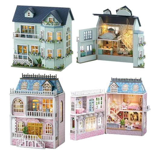 2pcs Holz Romantisches Schloss Winziges Haus, Puppenhaus Miniatur DIY Haus Kit, Kreativer Raum mit Möbeln und LED-Licht für Geburtstagsgeschenk (A Style) von TOPBSFARNY