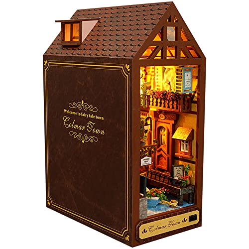 3D Dschungelhütte Holz Buchständer Puzzle DIY Puppenhaus Holz Buchstützen Book Nook Modellbau Kit mit LED-Licht für Jugendliche und Erwachsene zum Bauen Kreativität Geschenk von TOPBSFARNY