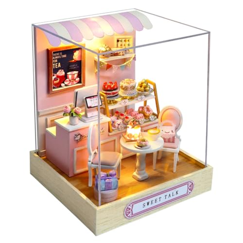 DIY Miniatur-Puppenhaus-Möbel-Set aus Holz, handgefertigtes Puppenhaus mit LED/Staubschutz, kreatives Holzhandwerk-Spielzeug für Erwachsene, Freunde, Liebhaber, Geburtstagsgeschenk (Sweet Talk) von TOPBSFARNY