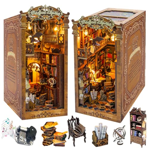 DIY Miniaturhaus Kit, Europäischer Stil Book Nook Kit, Illusion Spiegel Design Miniatur Puppenhaus Kit, Booknook Bücherregal Desktop Decor Modell Bauen Kreativität Geschenk für Frauen und Erwachsene von TOPBSFARNY