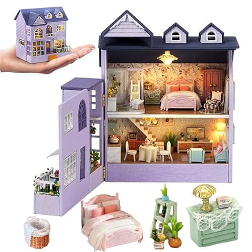 Puppenhaus Miniatur DIY Haus Kit, Raummodell kann Türen öffnen hölzerne romantische Burg Tiny House, kreative Zimmer mit Möbeln und LED-Licht für Geburtstag Geschenk (Glückliches Haus) von TOPBSFARNY