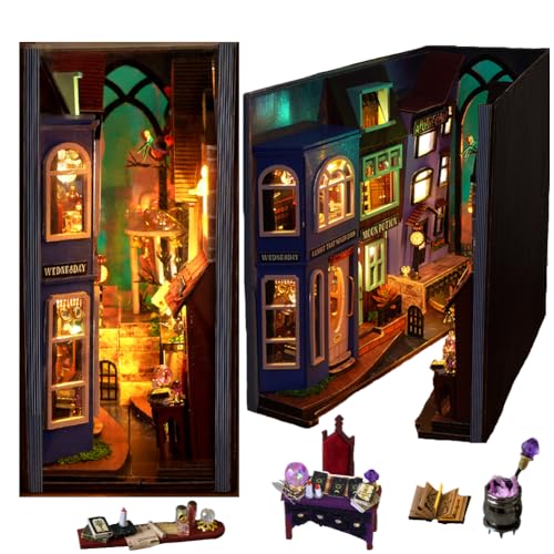 TOPBSFARNY 3D Holz Buchständer Puzzle DIY Puppenhaus Holz Buchstützen Book Nook Modellbau Kit mit LED-Licht für Teenager und Erwachsene zum Bauen Kreativität Geschenk für Geburtstage Halloween von TOPBSFARNY