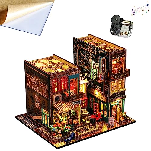 TOPBSFARNY 3D Holz Buchständer Puzzle DIY Puppenhaus Holz Buchstützen Buch Nook Modell Bauset Cyberpunk Stil für Teenager und Erwachsene zum Aufbau Kreativität Geschenk (Abdeckung + Bewegung) von TOPBSFARNY