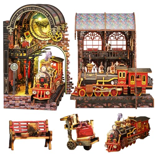 TOPBSFARNY Book Nook Kit 3D Holzpuzzle DIY Miniaturhaus mit Staubschutz Bücherregal Einsatz Dekor, Kreativität Handwerk Geschenk für Erwachsene und Jugendliche von TOPBSFARNY