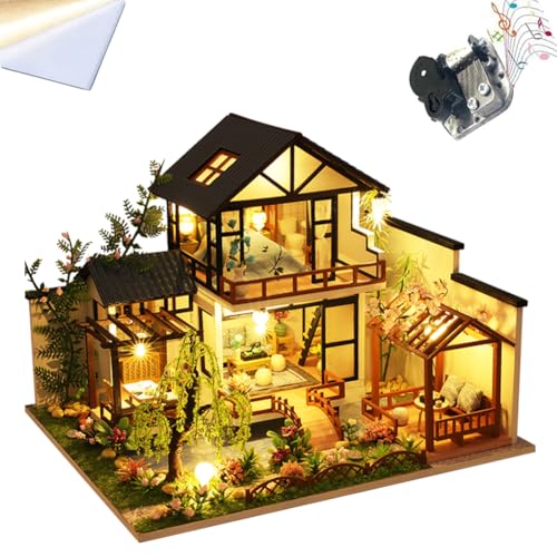 TOPBSFARNY Chinesischer Stil Hof Quaint Art Puppenhaus Kit 3D Puppenhaus Gebäude Modell mit Möbeln LED Geburtstagsgeschenk von TOPBSFARNY
