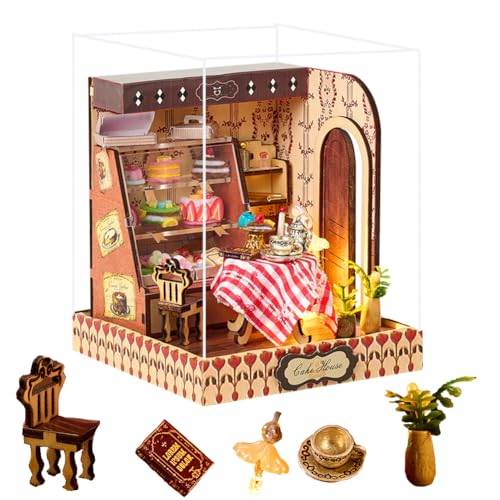 TOPBSFARNY DIY Book Nook Kit, 3D Holz Miniatur Puppenhaus mit LED Beleuchtung, Bücherregal Einsatz Dekor für Teens/Erwachsene (Yumon Sweets) von TOPBSFARNY