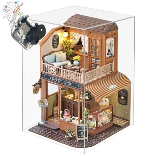 TOPBSFARNY DIY Book Nook Kit 3D Wooden Puzzle Miniature House Kit Handmade Bookstore Book Nook Kit for Creativity Halloween Birthday Gift (Coffee Shop) von TOPBSFARNY