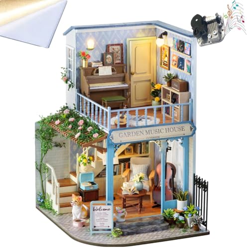 TOPBSFARNY DIY Book Nook Kit 3D Wooden Puzzle Miniature House Kit Handmade Bookstore Book Nook Kit for Creativity Halloween Birthday Gift (Garden Music House) von TOPBSFARNY