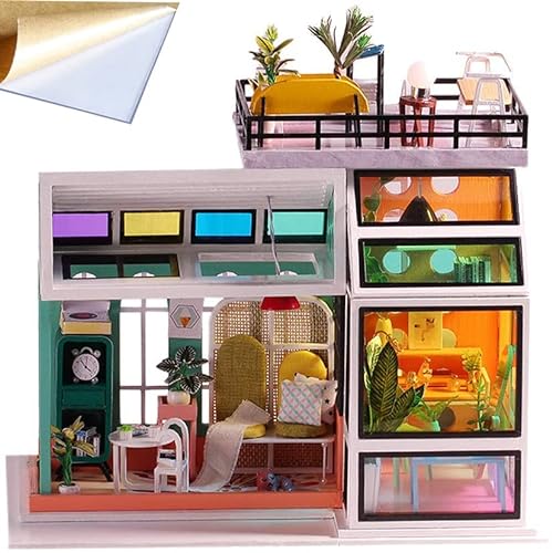 TOPBSFARNY DIY Cottage Dessert Whisper Glass Room Model Assembled Puppenhaus Furniture with Dust Cover Miniature Doll Houses Kit Birthday Gift for Girl Art House Toy.. von TOPBSFARNY