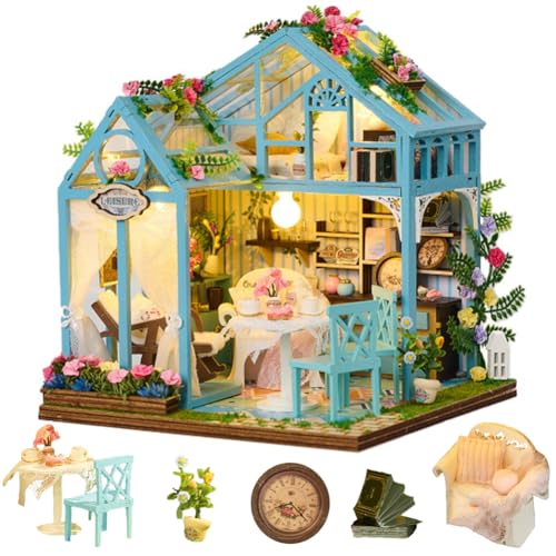 TOPBSFARNY DIY Holz Puppenhaus Kit, Europäischer Vintage-Stil, Nachmittagstee-Thema, Glas Blumenhaus Miniatur, Valentinstag Hochzeit Geburtstag Abschlussgeschenk TOPBSFARNY DIY Holz Puppenhaus Kit, Europäischer Vintage-Stil, Nachmittagstee-Thema, Glas Blumenhaus Miniatur, Valentinstag Hochzeit Geburtstag Abschlussgeschenk von TOPBSFARNY