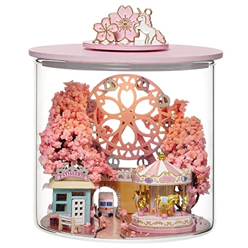 TOPBSFARNY DIY LED Lichter Miniatur Puppenhaus Kit Street Shop Puppenhaus Modell Holzmöbel für Valentinstag kreative Geschenke (Sakura Landscape) von TOPBSFARNY