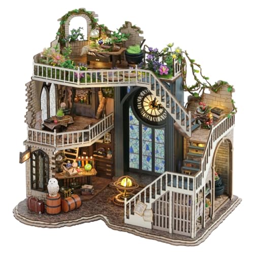 TOPBSFARNY DIY Mini Magic House Kit Magic Cabin Handmontiertes Puppenhaus Mini 3D Holz Puppenhaus Bastelmodell mit staubdichter Abdeckung und LED, kreative Raumidee für Valentinstag Geburtstag von TOPBSFARNY