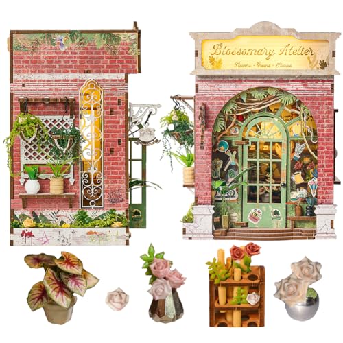 TOPBSFARNY DIY Miniatur-Blumenladen-Bücherecke-Bausatz, 3D-Holzpuzzle-Bausatz, Bücherregal-Dekoration für Jugendliche und Erwachsene (SL37) von TOPBSFARNY