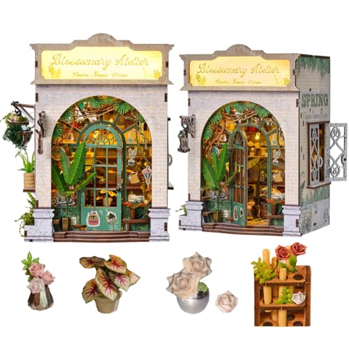 TOPBSFARNY DIY Miniatur-Blumenladen-Bücherecke-Bausatz, 3D-Holzpuzzle-Bausatz, Bücherregal-Dekoration für Jugendliche und Erwachsene (SL38) von TOPBSFARNY