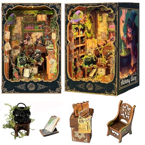 TOPBSFARNY DIY Miniatur Haus Kit, Book Nook Kit mit Staubschutz und Touch Lights Schalter, 3D Holzpuzzles für Erwachsene Haus Bauset Handgemachte Handwerk Geschenke für Geburtstag von TOPBSFARNY