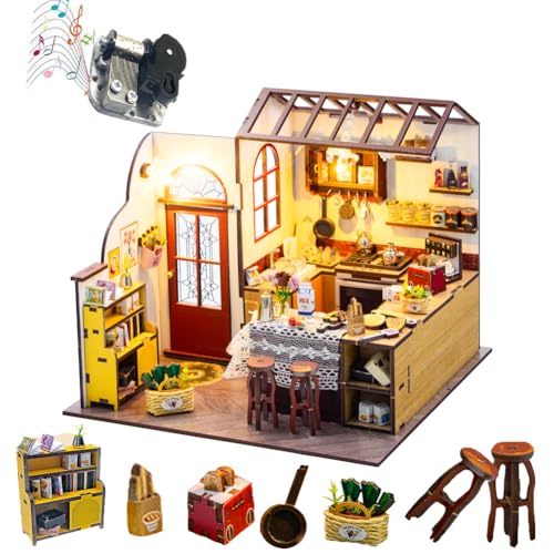 TOPBSFARNY DIY Miniatur Haus Kit, Tiny House Kit für Erwachsene zum Bauen, Miniatur Haus Making Kit mit Möbeln, Xmas Birthday Gifts Home Table Decor/Friends Present (Kitchen Dining House) von TOPBSFARNY