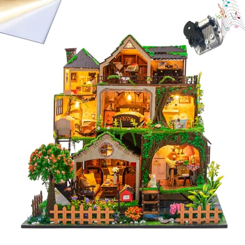TOPBSFARNY DIY Miniatur Puppenhaus Kit Multi Loft Haus Holz Miniaturen Haus Handwerk DIY Modellbausätze Weihnachten Geburtstag Geschenke für Männer und Frauen Freund (mit Staubschutz) von TOPBSFARNY
