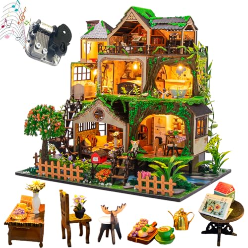 TOPBSFARNY DIY Miniatur Puppenhaus Kit Multi Loft Haus Holz Miniaturen Haus Handwerk DIY Modellbausätze Weihnachten Geburtstag Geschenke für Männer und Frauen Freund (ohne Staubschutz) von TOPBSFARNY