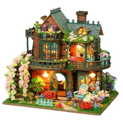 TOPBSFARNY DIY Miniatur Puppenhaus Kit mit Möbeln und Lichtern, 3D Holz Blumenhaus Gebäude Modell Kreative Weihnachten Geburtstag Hochzeit Geschenk (ohne Staubschutz) von TOPBSFARNY