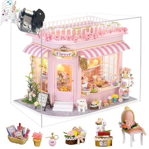 TOPBSFARNY DIY Miniatur-Puppenhaus-Set, Miniaturladenbuch, Nook, 3D-Holzpuzzle, Puppenhaus, Bastelsets für Erwachsene/Jugendliche (bunter Blumenladen) von TOPBSFARNY