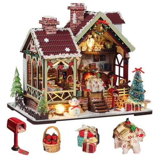 TOPBSFARNY DIY Miniatur Puppenhaus mit Möbeln und LED-Lichtern, 3D Holz Puppenhaus Buch Nook Kit Geschenke für Halloween und Weihnachten (Stil A) von TOPBSFARNY