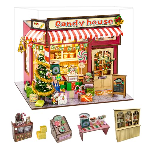 TOPBSFARNY DIY Miniatur Puppenhaus mit Möbeln und LED-Lichtern, 3D Holz Puppenhaus Buch Nook Kit Geschenke für Halloween und Weihnachten (Stil B) von TOPBSFARNY