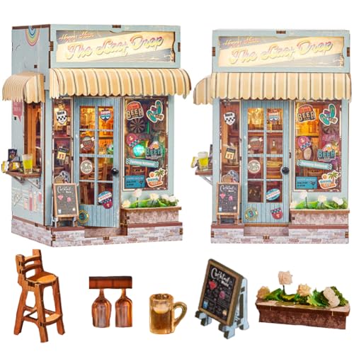 TOPBSFARNY DIY Miniatur-Shop Thema-Bücherecke-Bausatz, 3D-Holzpuzzle-Bausatz, Bücherregal-Dekoration für Jugendliche und Erwachsene (SL36) von TOPBSFARNY