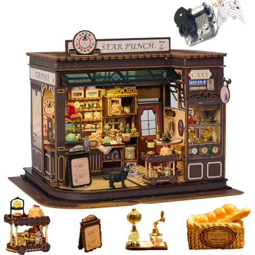 TOPBSFARNY DIY Puppenhaus aus Holz, Modellhaus-Bausatz für EIN Café, Miniaturhaus-Bausatz mit LED Leuchten für Jugendliche und Erwachsene, Bastelgeschenk zum Geburtstag Halloween TOPBSFARNY DIY Puppenhaus aus Holz, Modellhaus-Bausatz für EIN Café, Miniaturhaus-Bausatz mit LED Leuchten für Jugendliche und Erwachsene, Bastelgeschenk zum Geburtstag Halloween von TOPBSFARNY